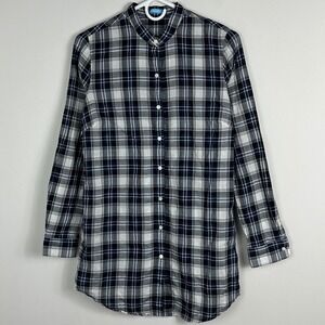 J McLaughlin Blue White Plaid Button Down Shirt Womens Size XS Pockets Cotton